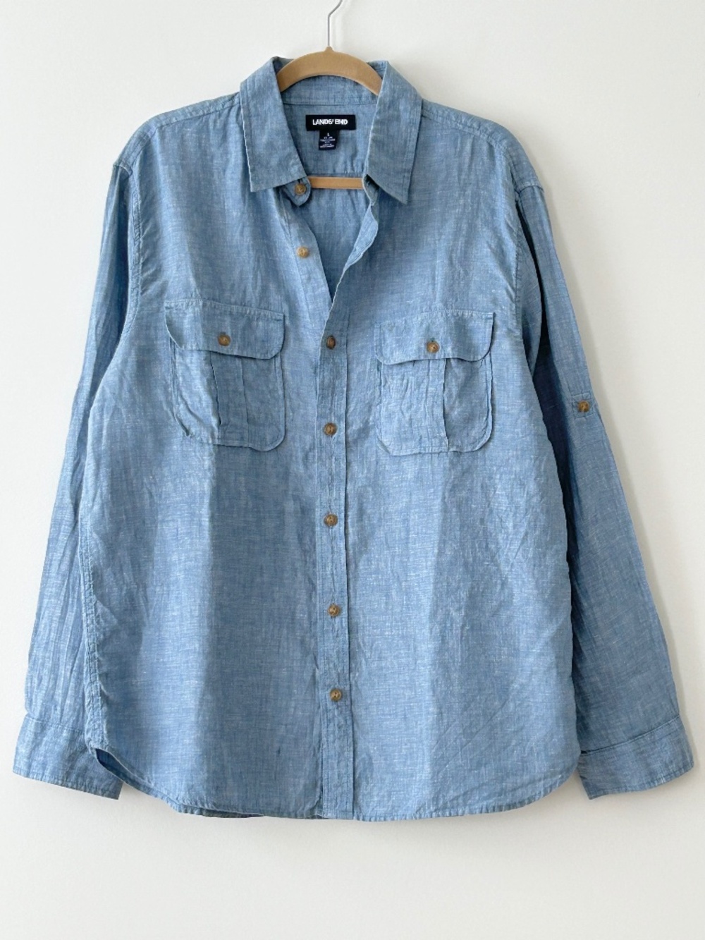 Lands End Blue 100% Linen Shirt